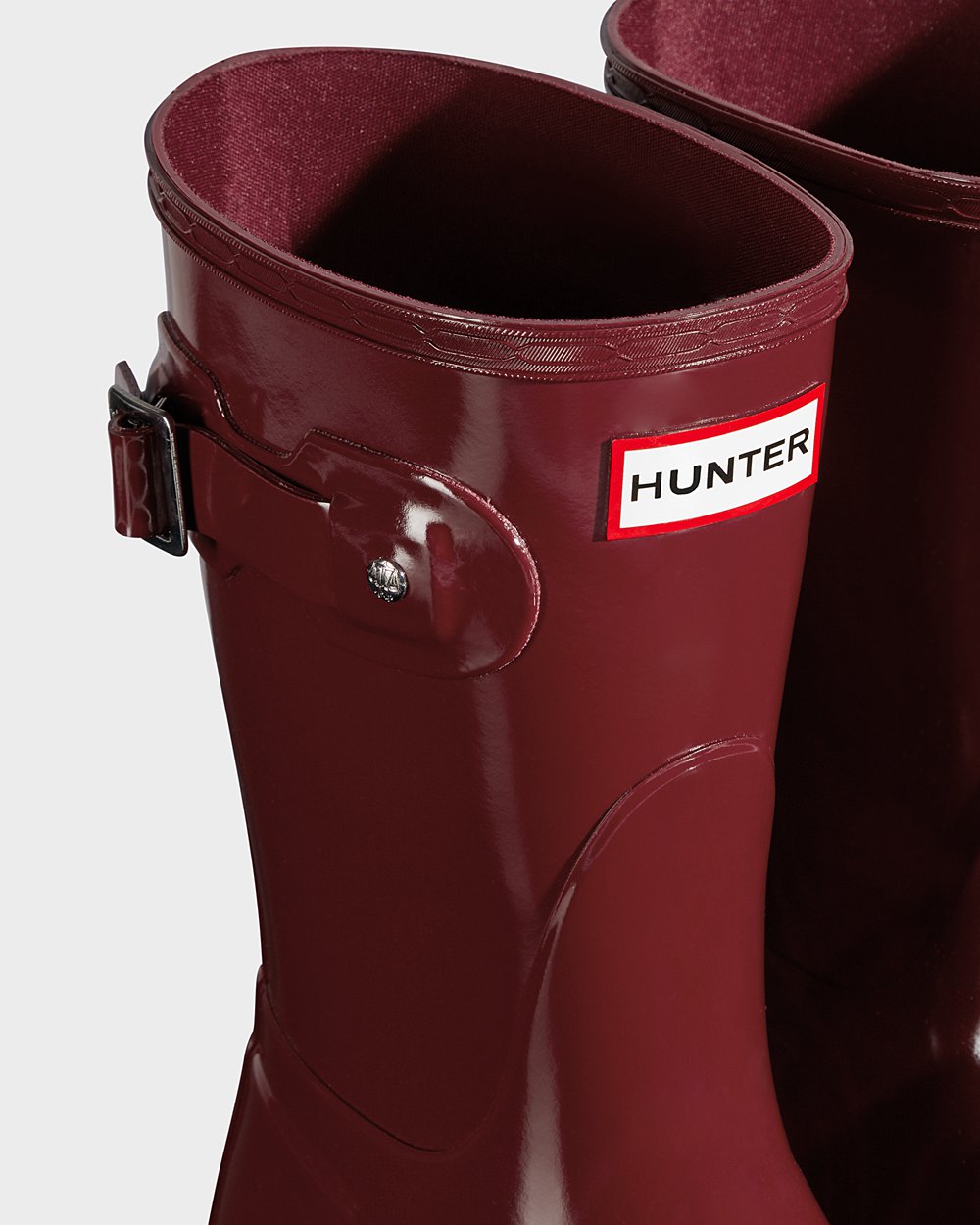 Womens Hunter Original Gloss - Short Rain Boots Grey Red - 3740-TVUXW